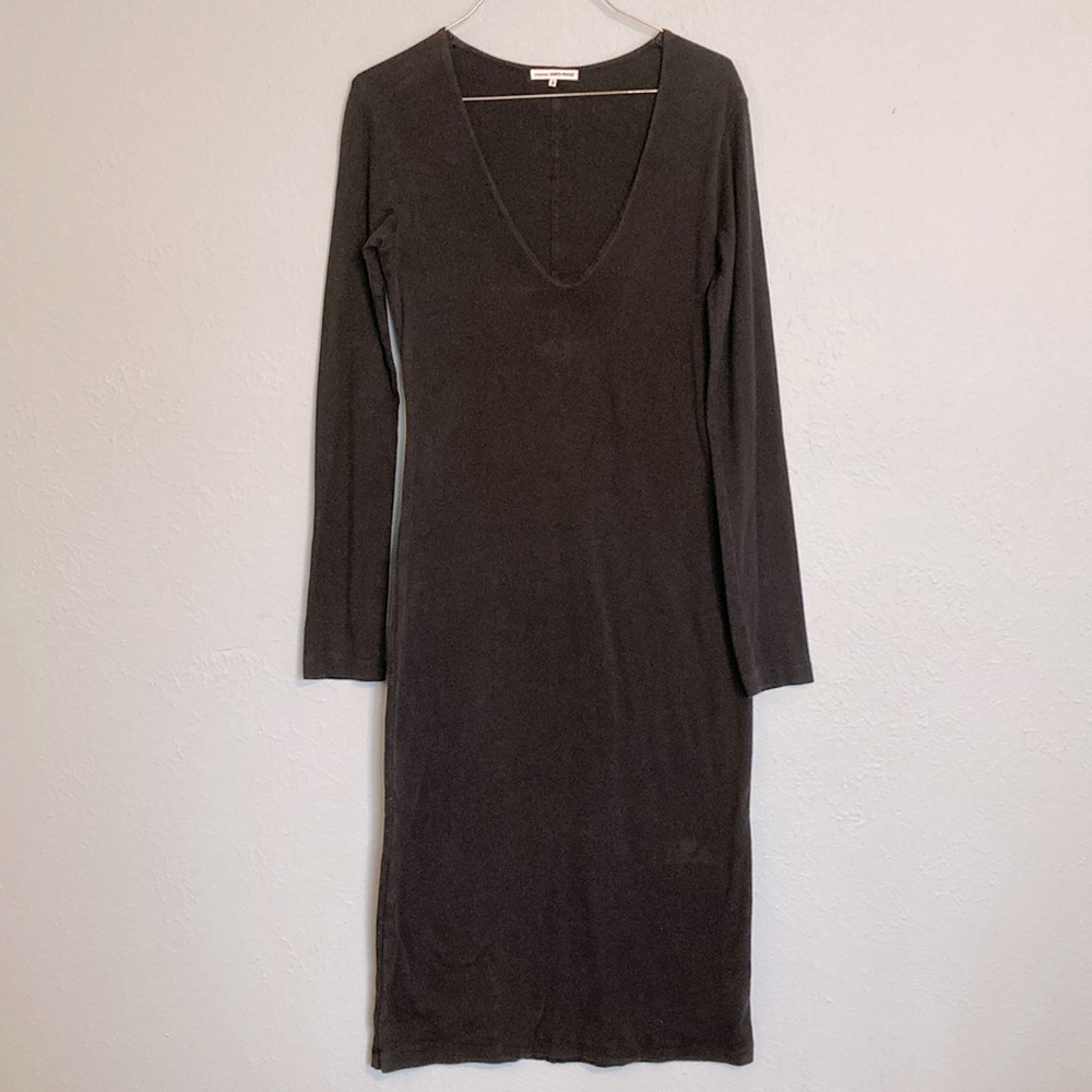 Women’s Standard James Perse Womens Size L Black Bodycon 3/4 Sleeve Midi Dress